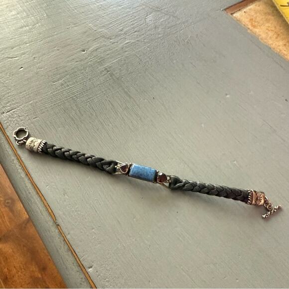 Leo Feeney Don Lucas Braided Leather Sterling Silver Blue Aventurine Bracelet - Picture 5 of 12